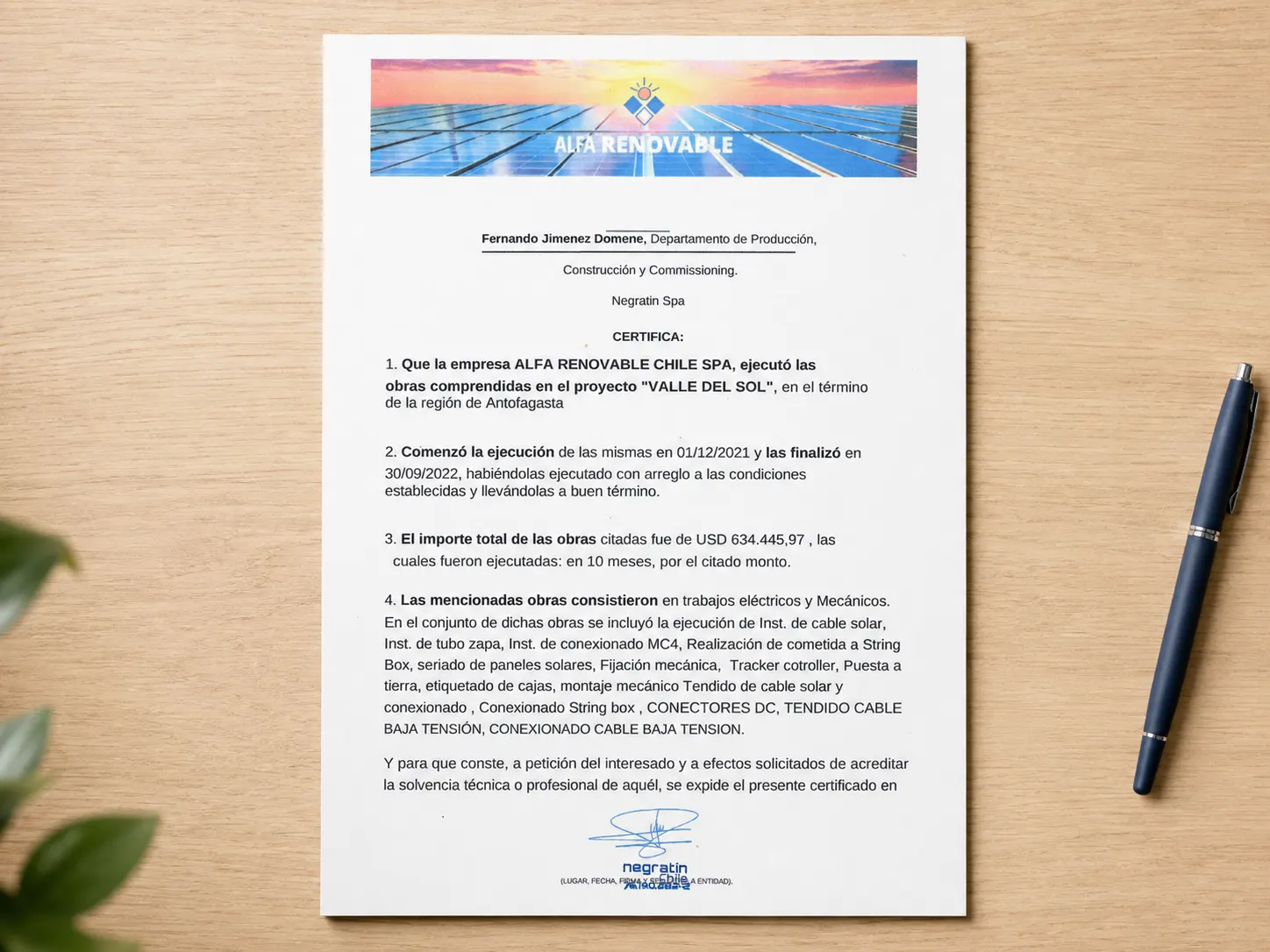 Certificado de correcta terminación de obra